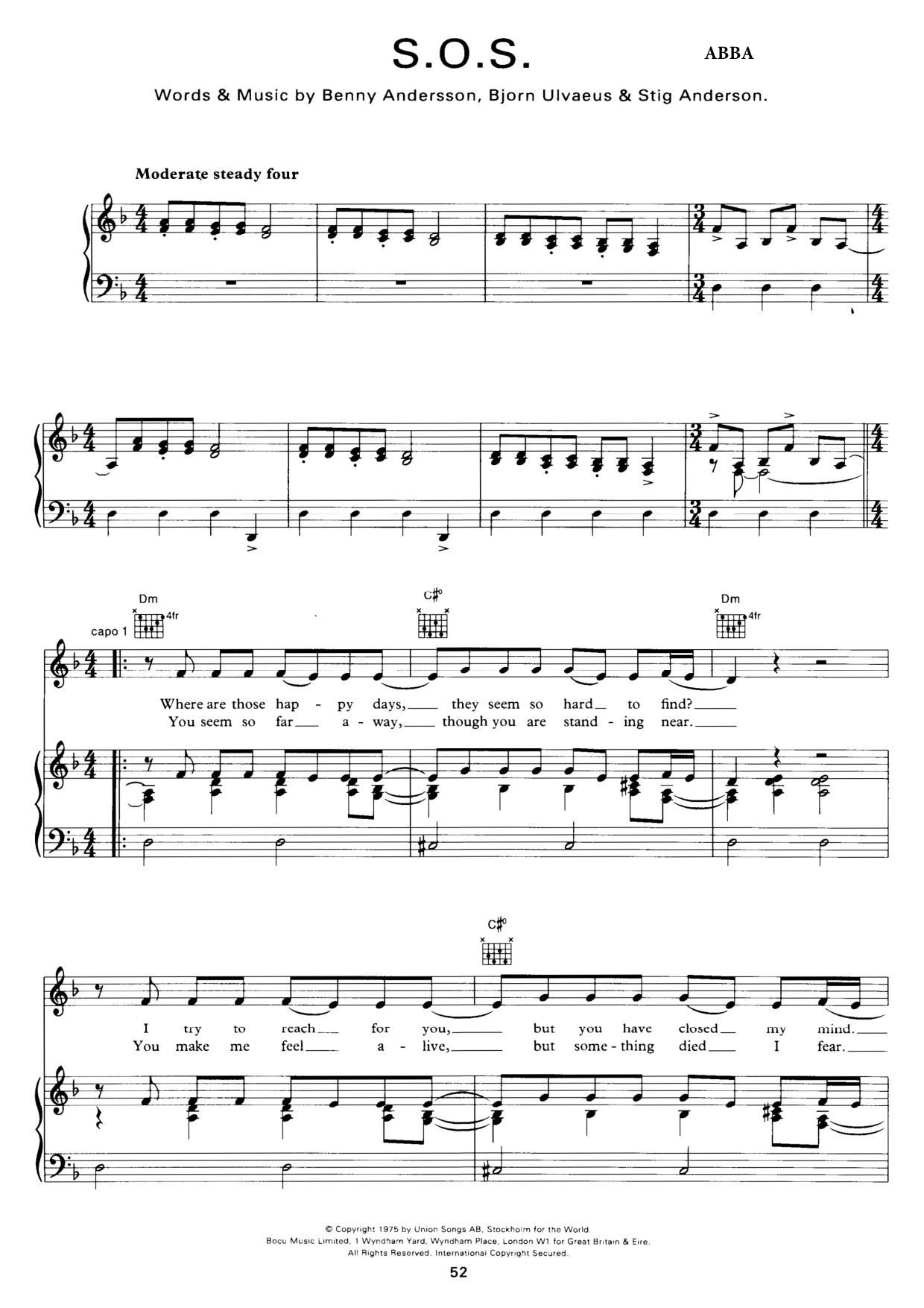 SOS Piano Sheet Music Page 1 Free PDF