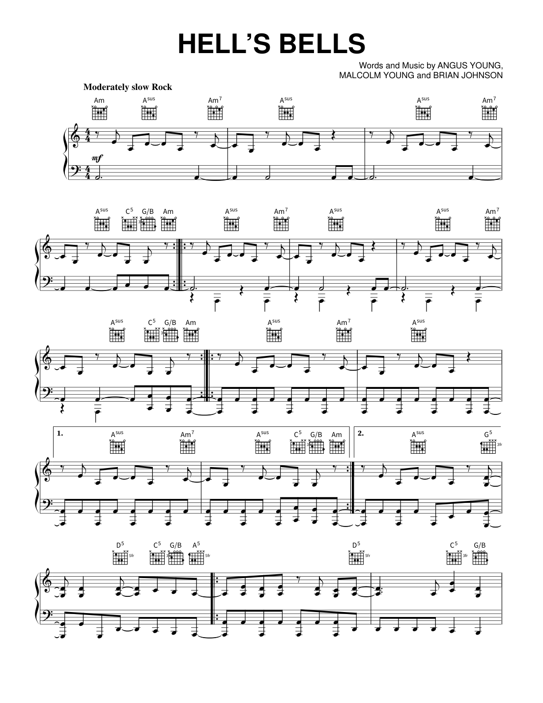 Hells Bells Piano Sheet Music Page 1 Free PDF