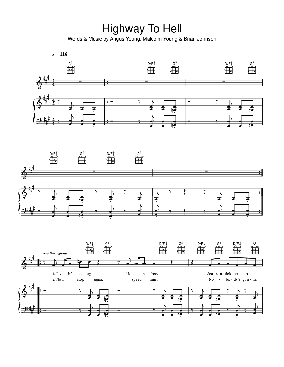 Highway To Hell sheet music