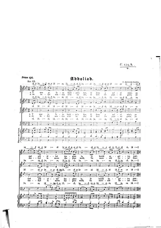 Addoliad Piano Sheet Music Page 1 Free PDF