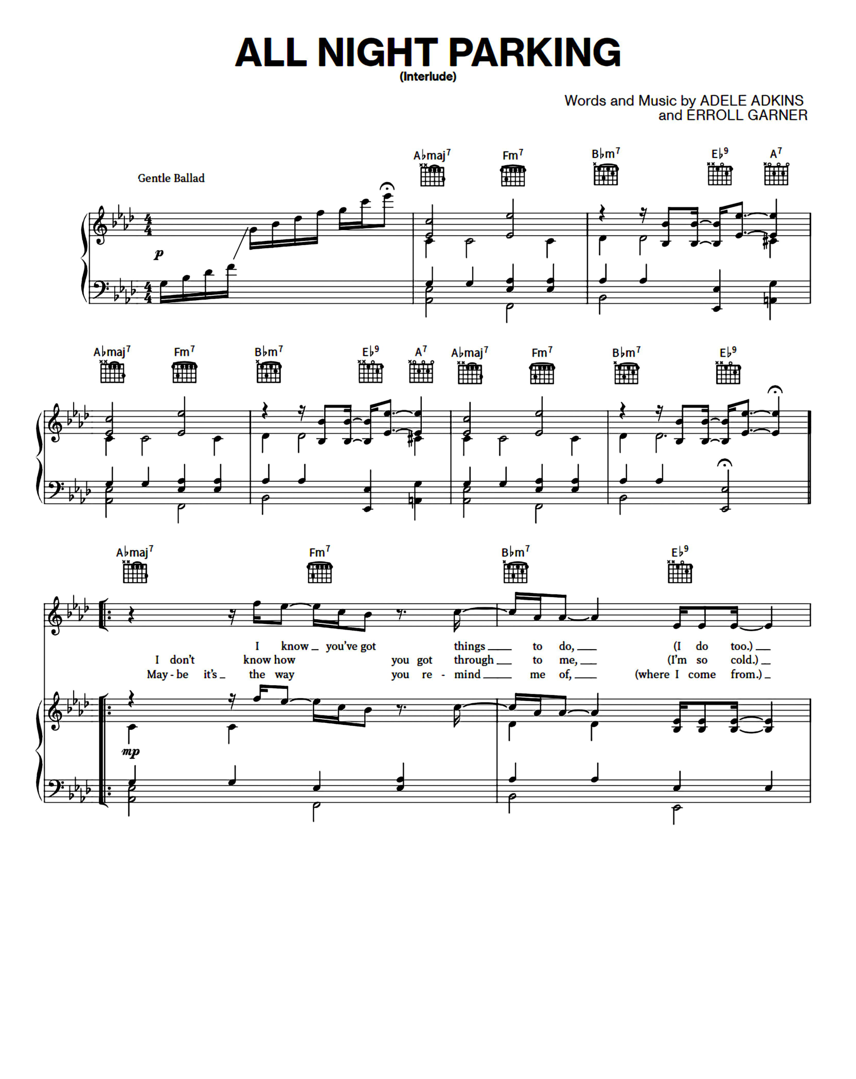 All Night Parking Piano Sheet Music Page 1 Free PDF