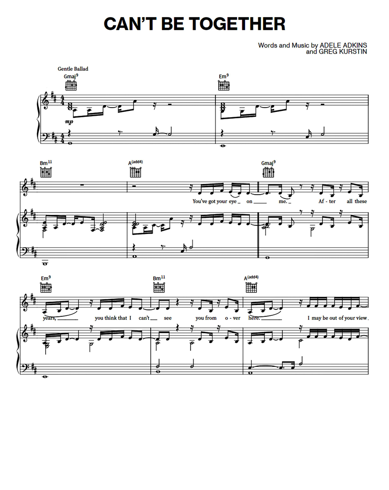 Can't Be Together sheet music