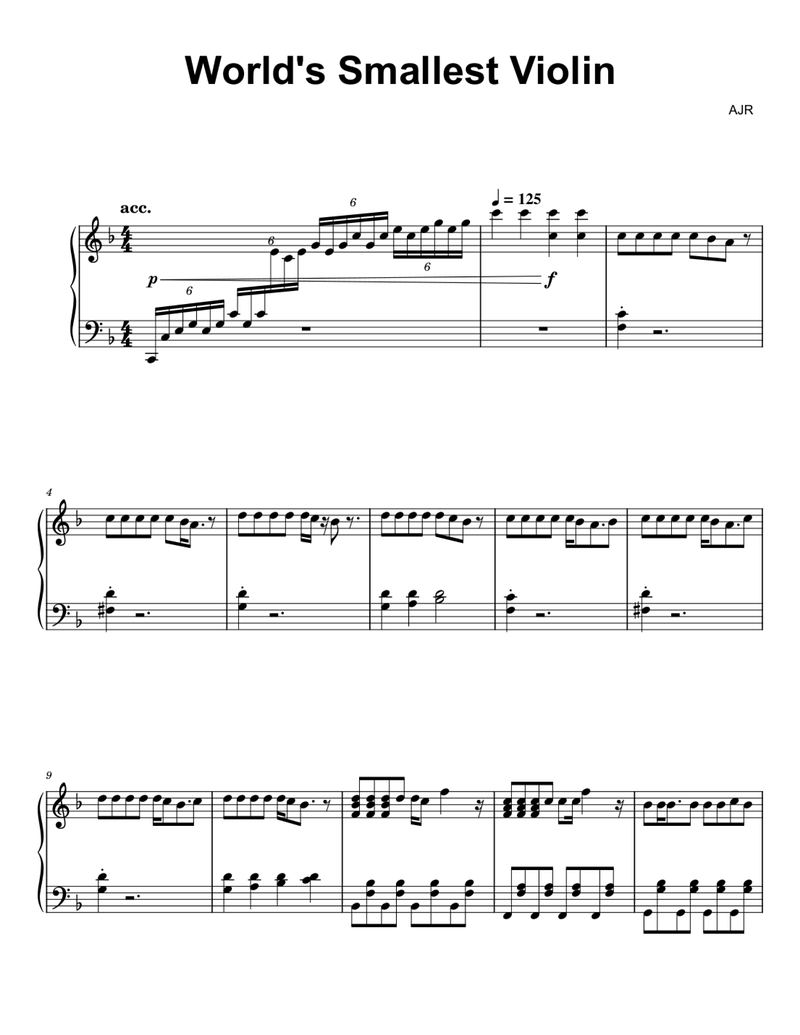 World's Smallest Violin Piano Sheet Music Page 1 Free PDF