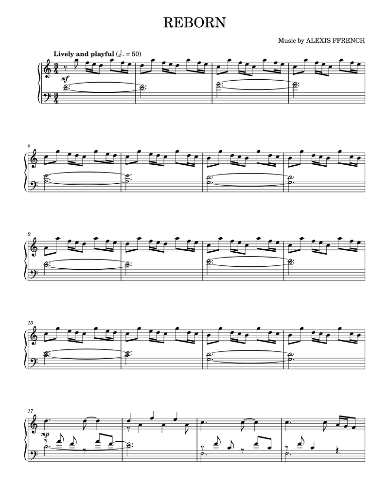 Reborn Piano Sheet Music Page 1 Free PDF