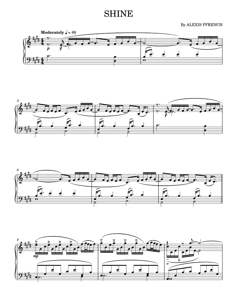 Shine Piano Sheet Music Page 1 Free PDF