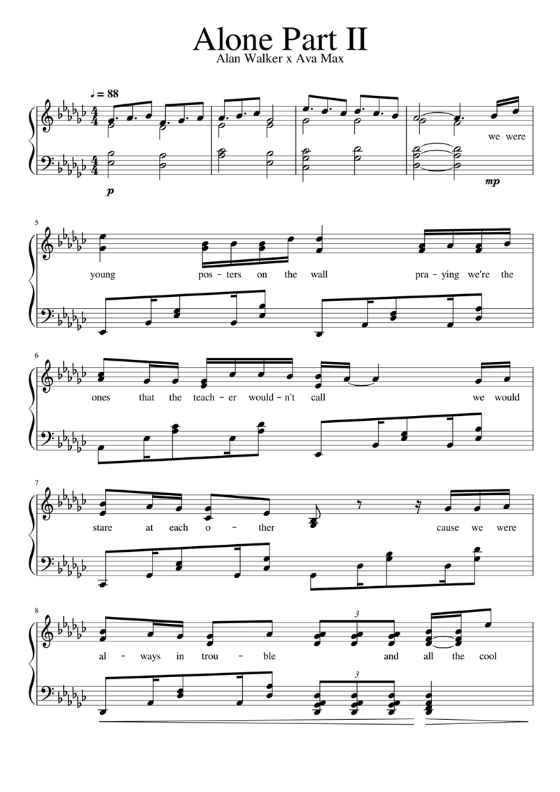 Alone Part II Piano Sheet Music Page 1 Free PDF