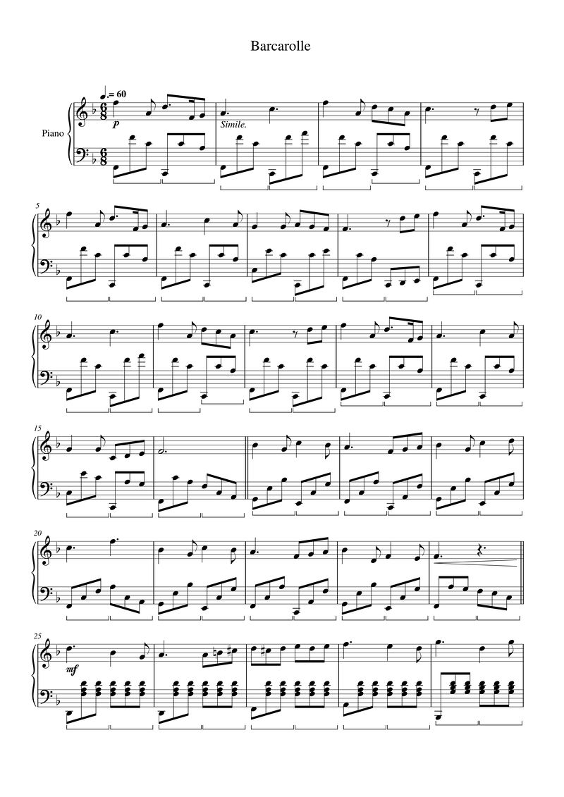 Barcarolle Piano Sheet Music Page 1 Free PDF