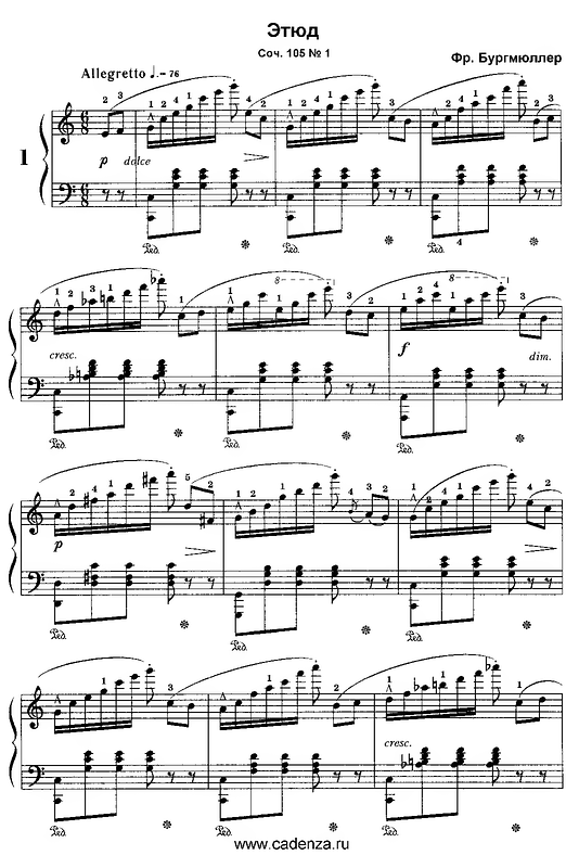 Johann Friedrich Burgmüller: Op. 105 No. 2 in E Major (12 Brilliant and Melodious Studies) Piano Sheet Music Page 1 Free PDF