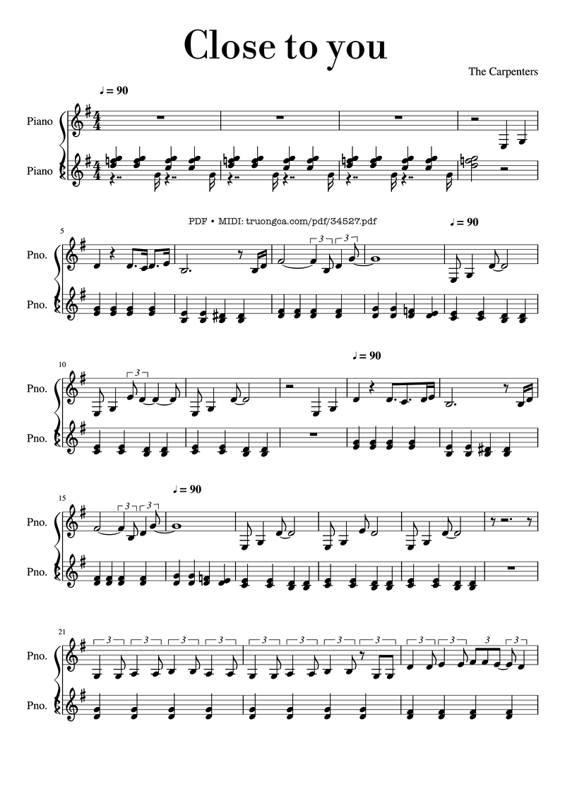 Close To You sheet music