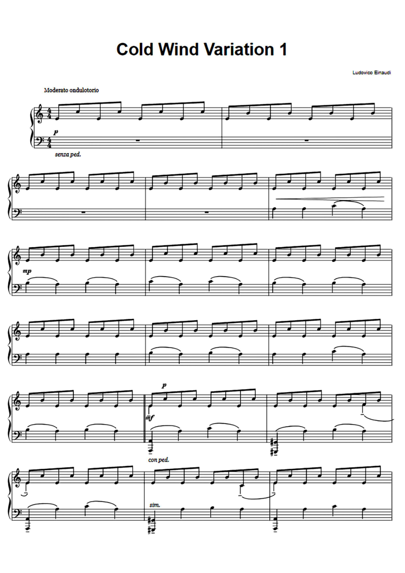 Cold Wind Piano Sheet Music Page 1 Free PDF