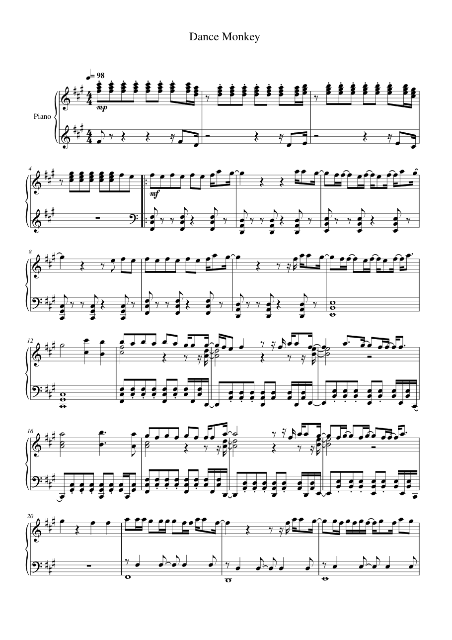 Dance Monkey sheet music preview