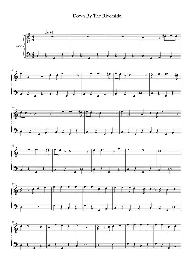 Down By the Riverside Piano Sheet Music Page 1 Free PDF