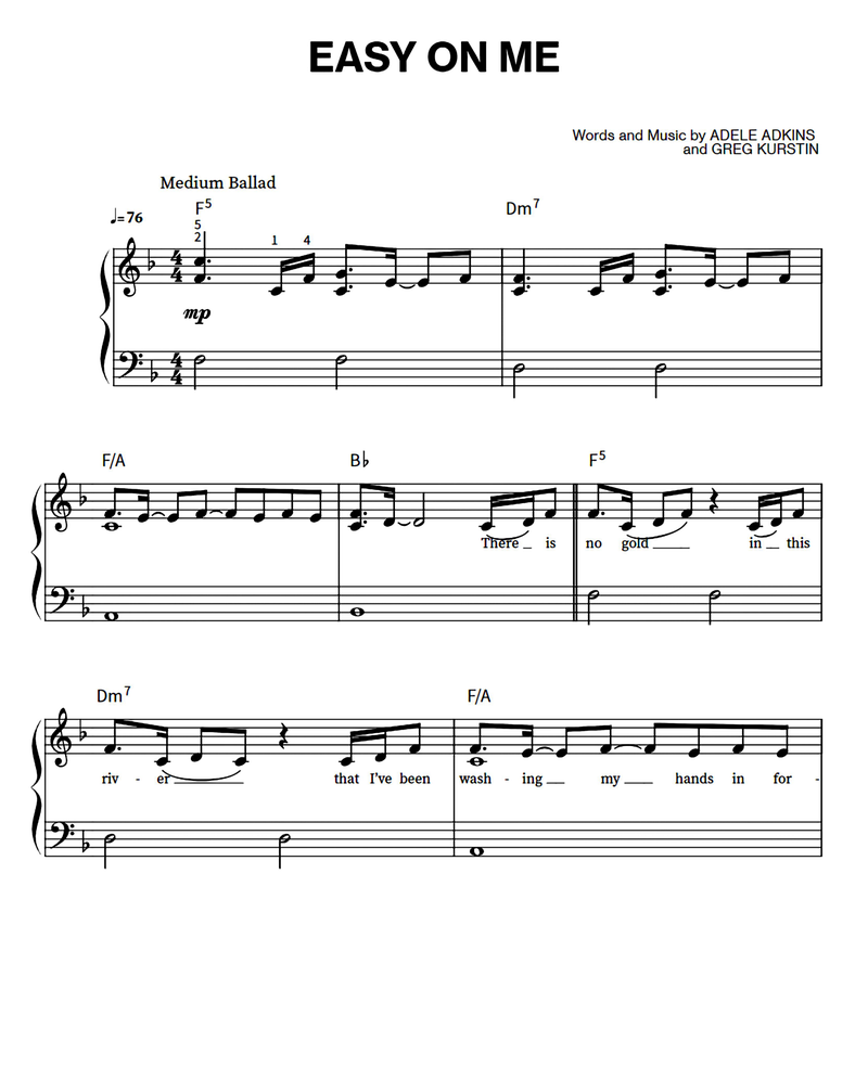 Easy On Me Piano Sheet Music Page 1 Free PDF