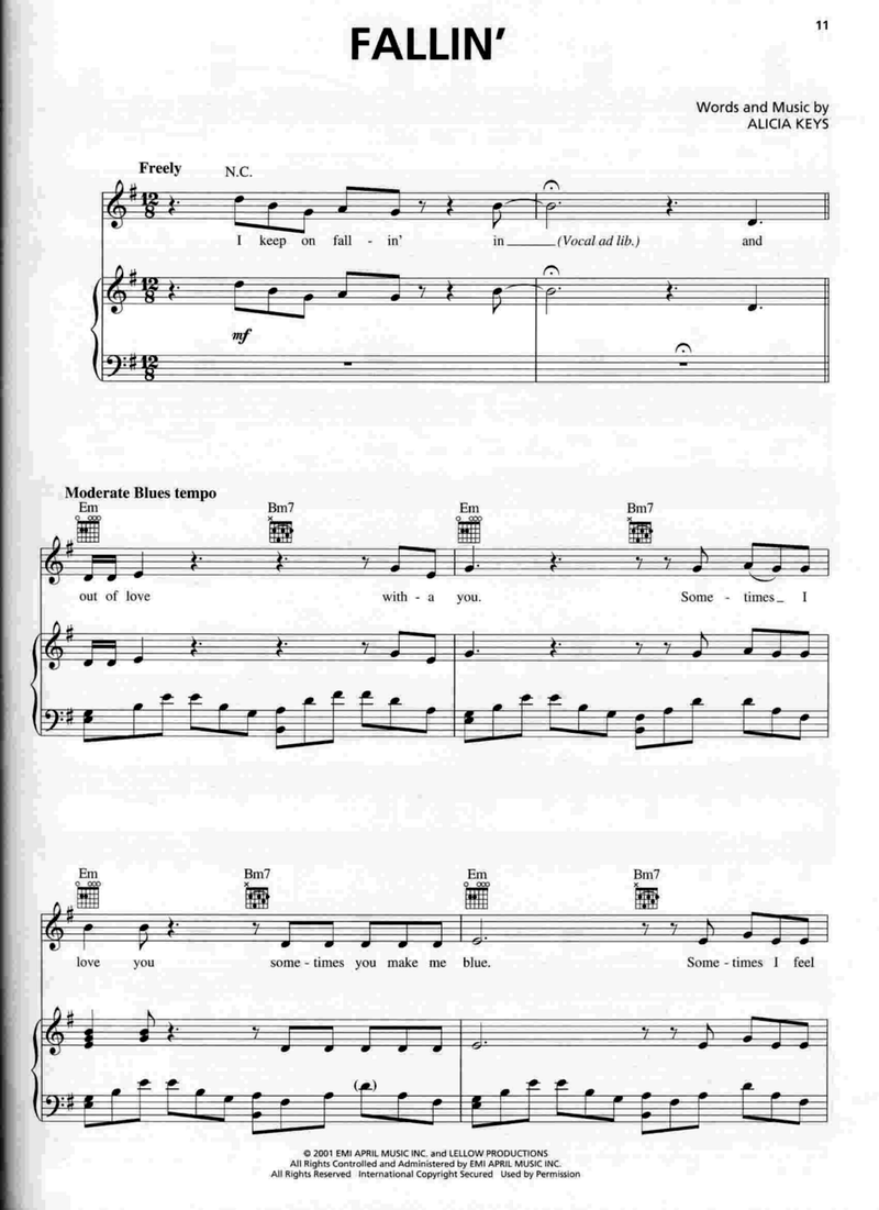 Fallin Piano Sheet Music Page 1 Free PDF