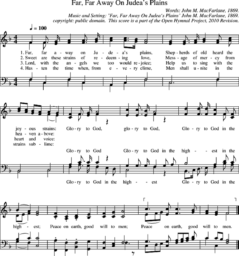 Far, Far Away On Judea's Plains Piano Sheet Music Page 1 Free PDF