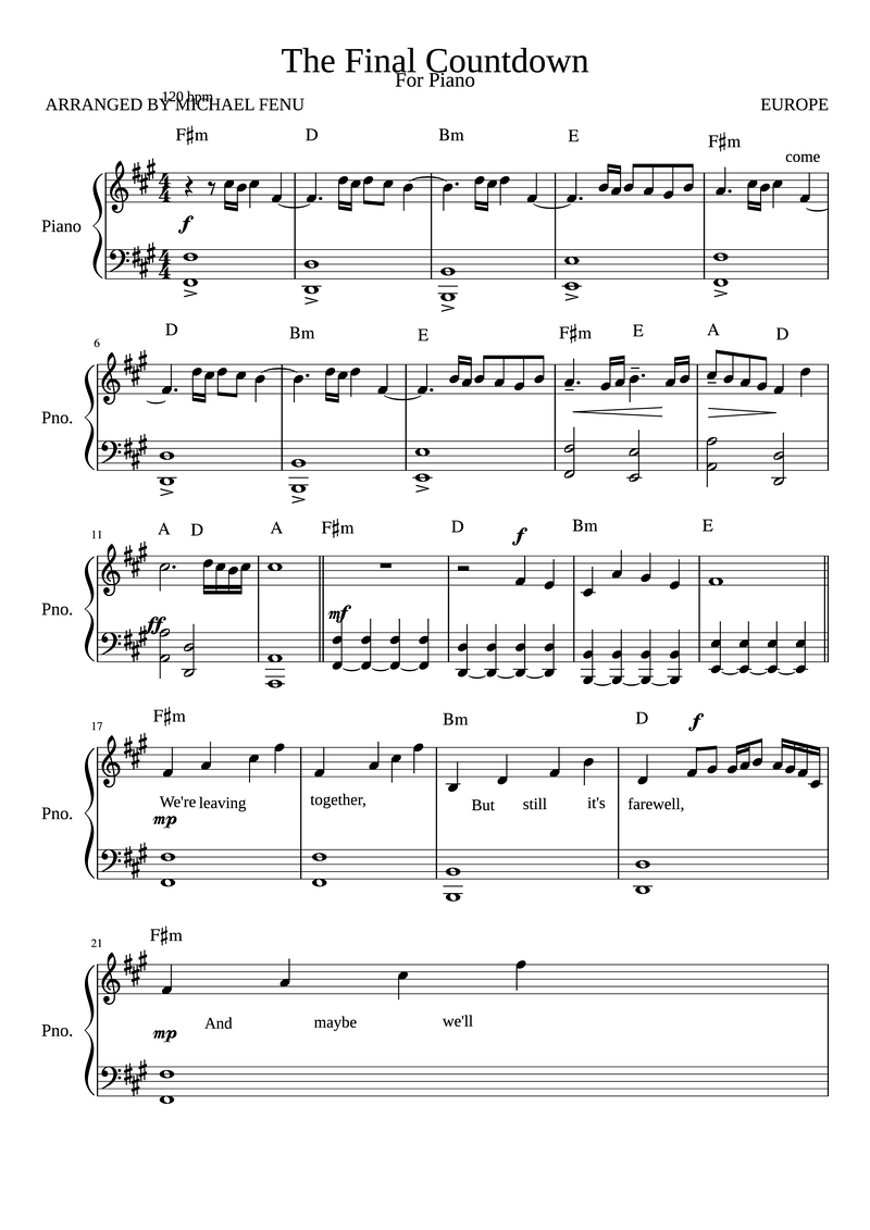 The Final Countdown sheet music