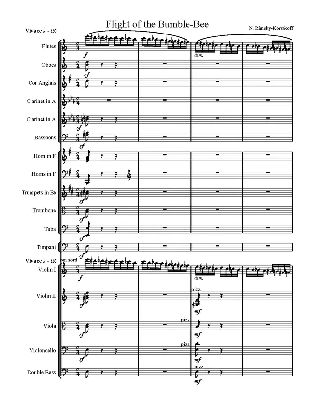 The Flight of the Bumblebee Piano Sheet Music Page 1 Free PDF