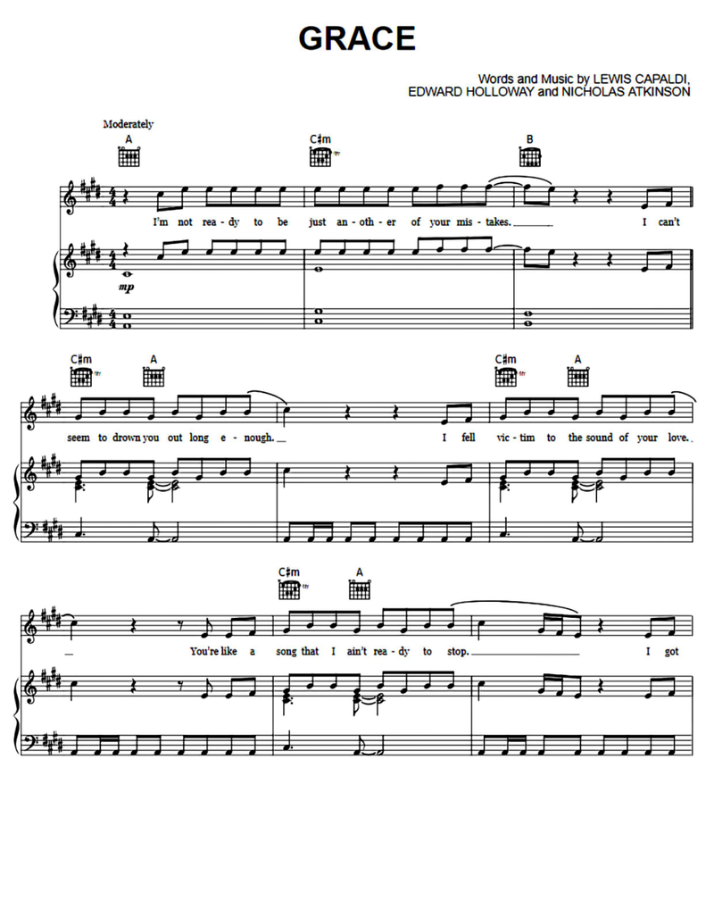 Grace Piano Sheet Music Page 1 Free PDF