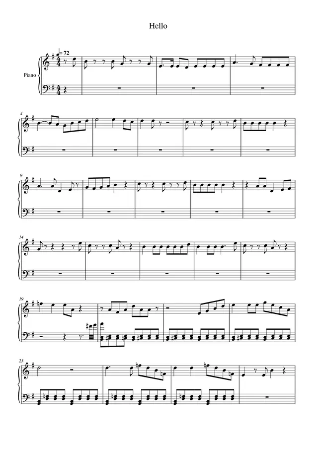 Hello Piano Sheet Music Page 1 Free PDF