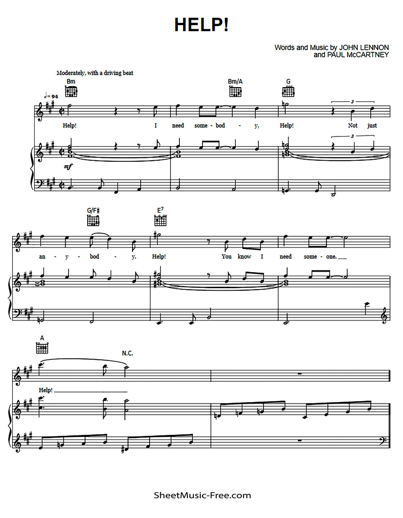 Help Piano Sheet Music Page 1 Free PDF