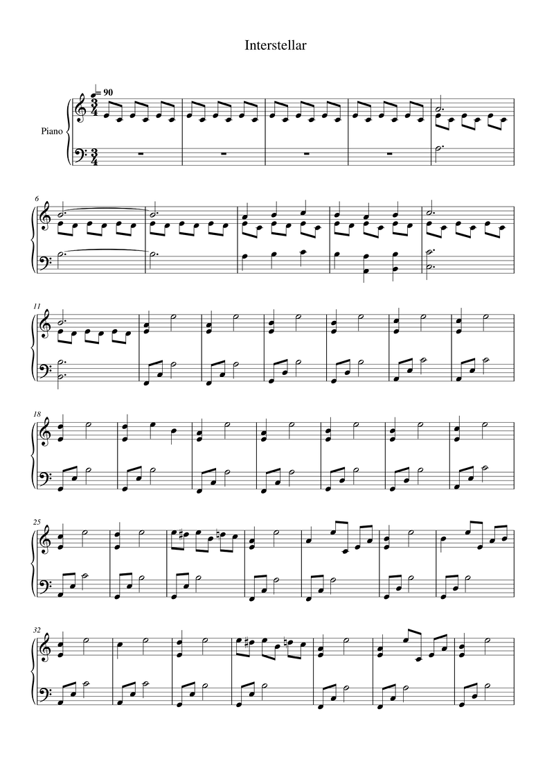 Interstellar sheet music