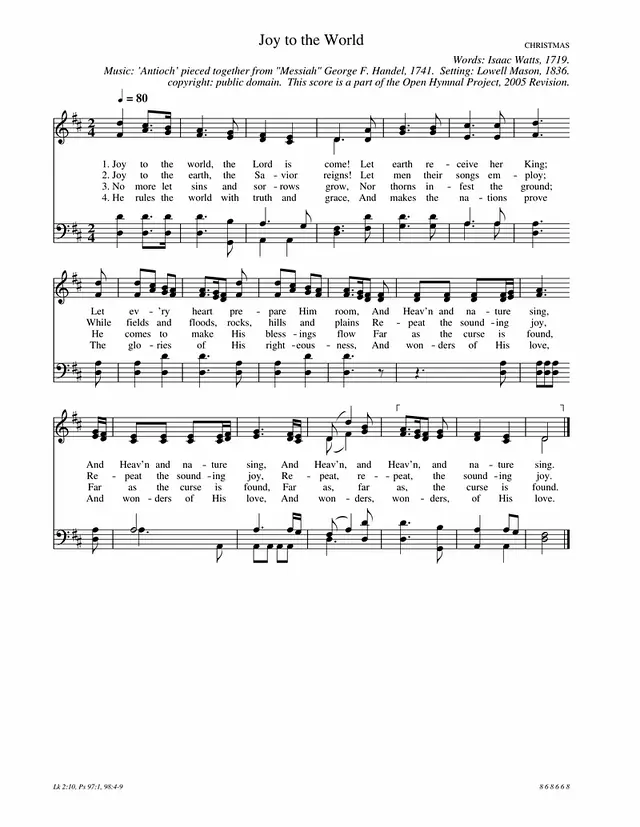 Joy to the World Piano Sheet Music Page 1 Free PDF