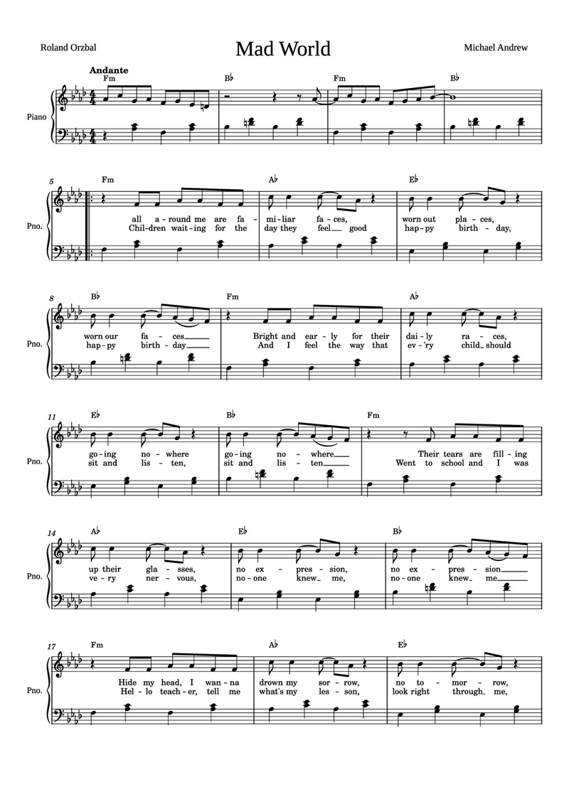 Mad World sheet music