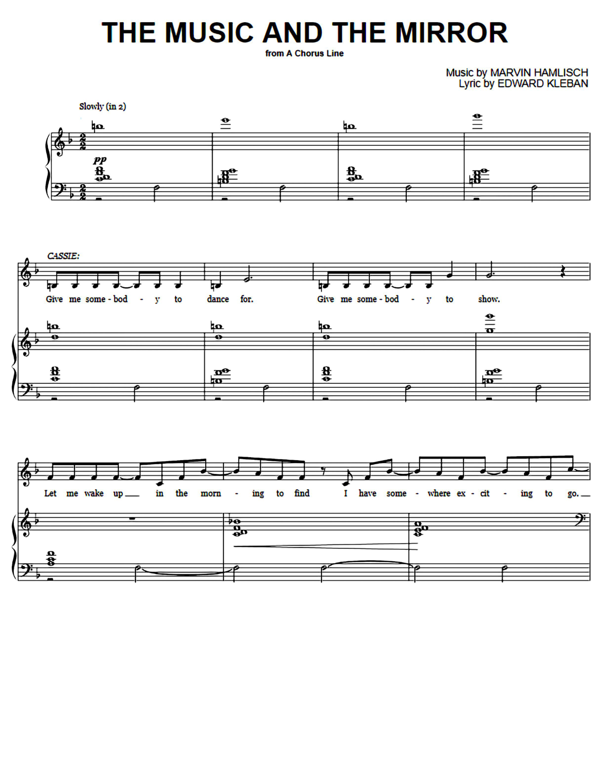 The Music And The Mirror Piano Sheet Music Page 1 Free PDF