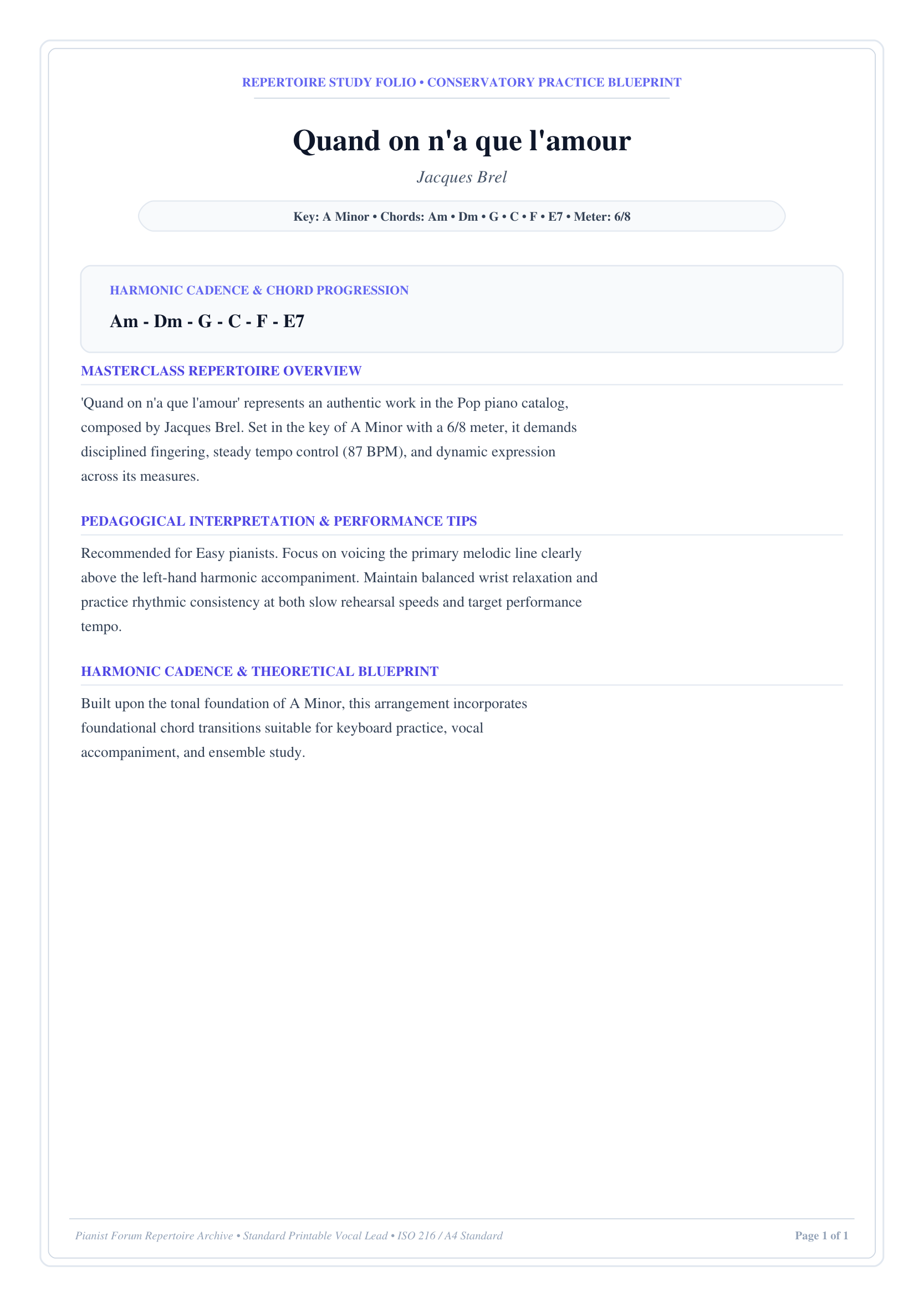 Quand on n'a que l'amour sheet music