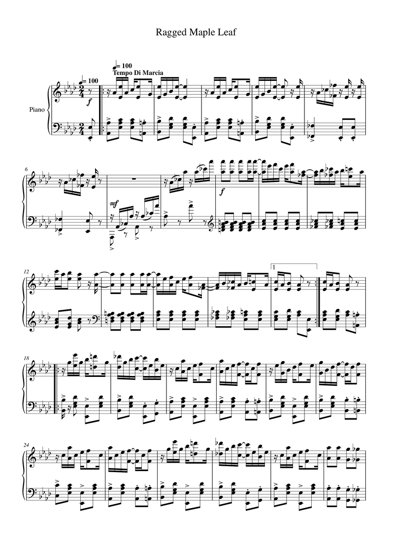 Ragged Maple Leaf Piano Sheet Music Page 1 Free PDF
