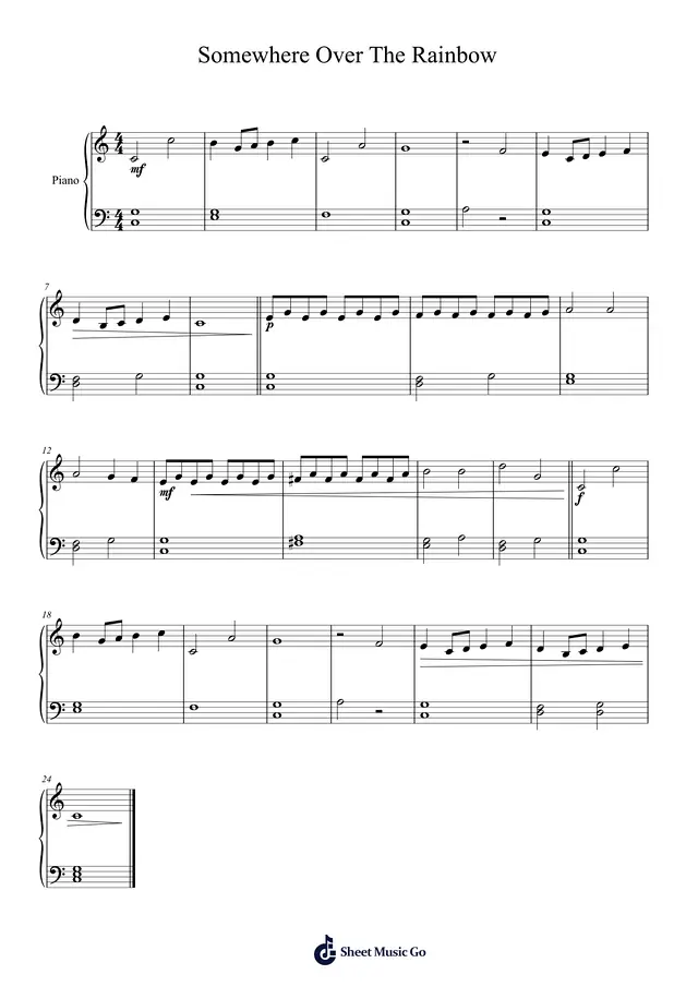 Rainbow Piano Sheet Music Page 1 Free PDF