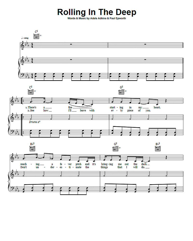 Rolling In The Deep Piano Sheet Music Page 1 Free PDF