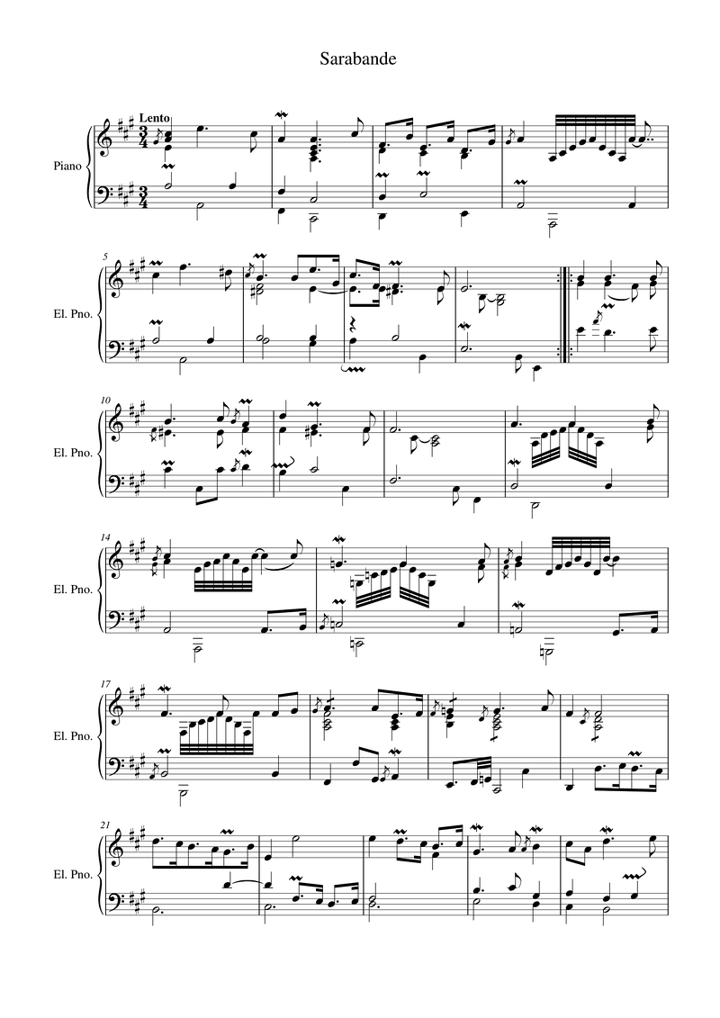 Sarabande Piano Sheet Music Page 1 Free PDF