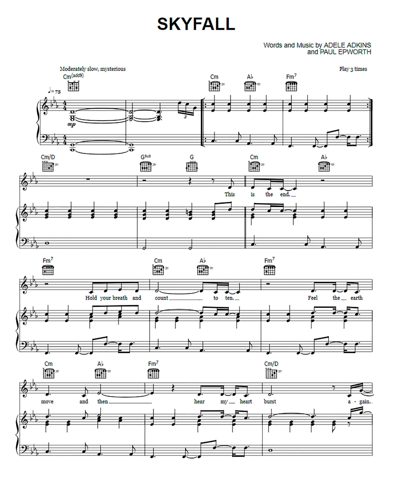 Skyfall Piano Sheet Music Page 1 Free PDF