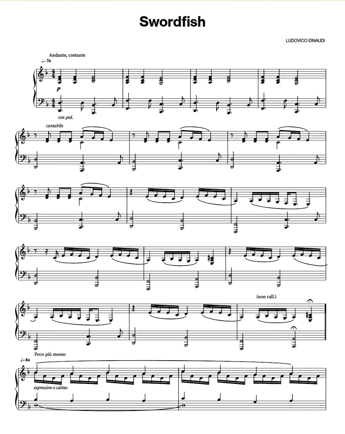 Swordfish Piano Sheet Music Page 1 Free PDF