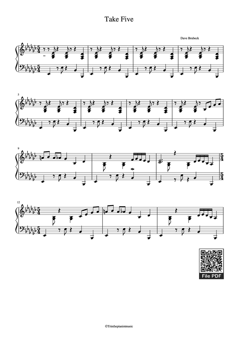 Take Five Piano Sheet Music Page 1 Free PDF