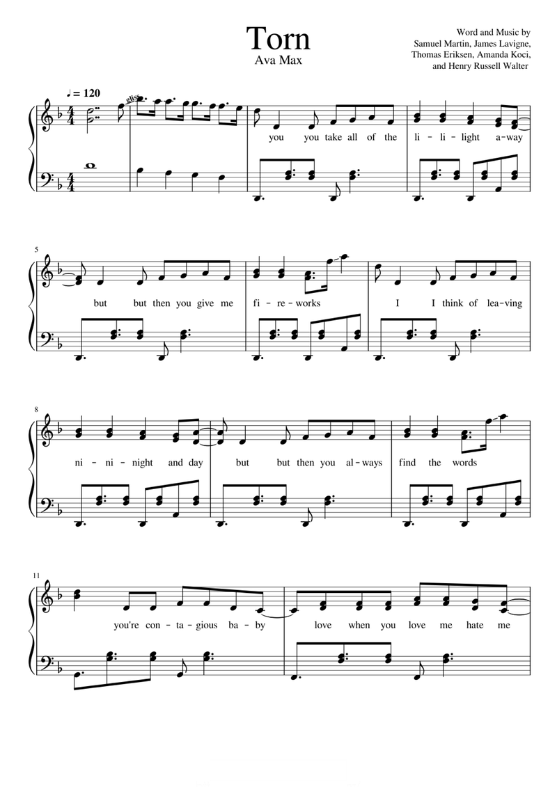 Torn Piano Sheet Music Page 1 Free PDF