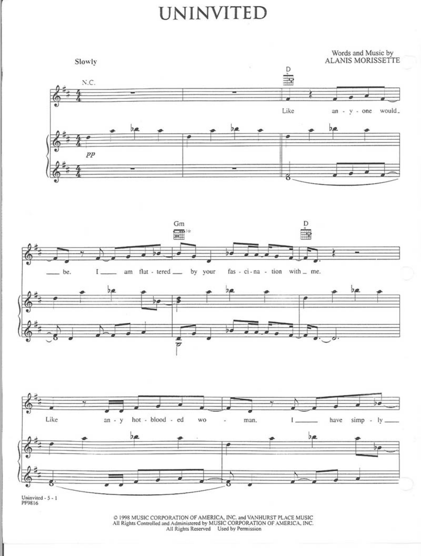 Uninvited sheet music