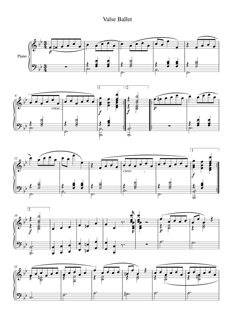 Valse Ballet Piano Sheet Music Page 1 Free PDF