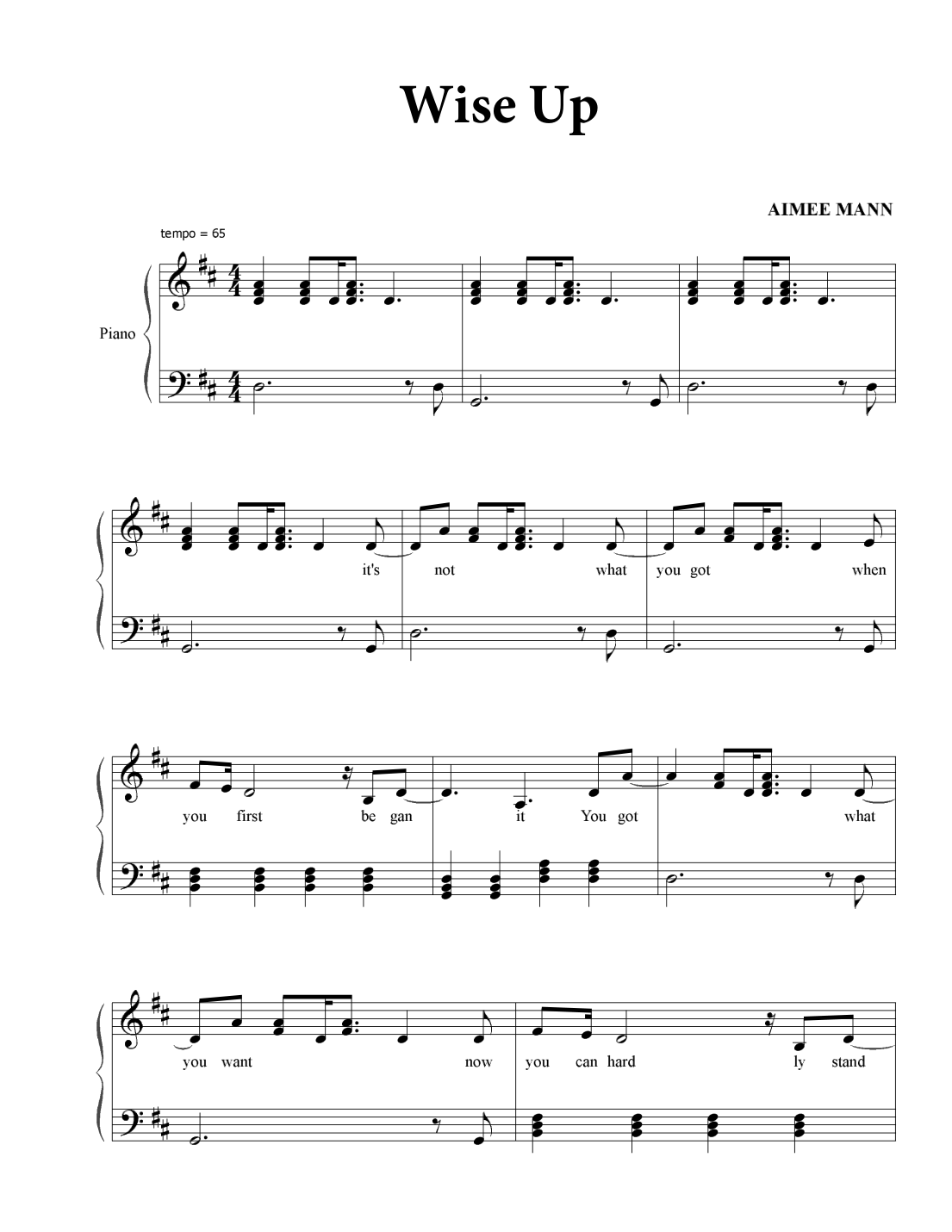Wise Up Piano Sheet Music Page 1 Free PDF